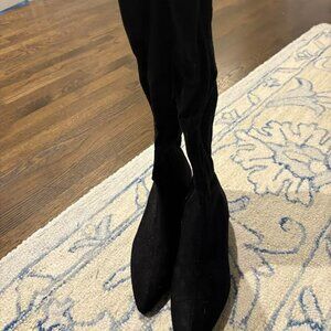 Zara Black High Knee Velvet Boots, Size 37